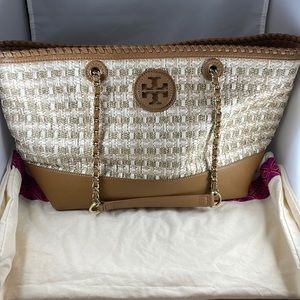 Tory Burch Brown and Gold Tote